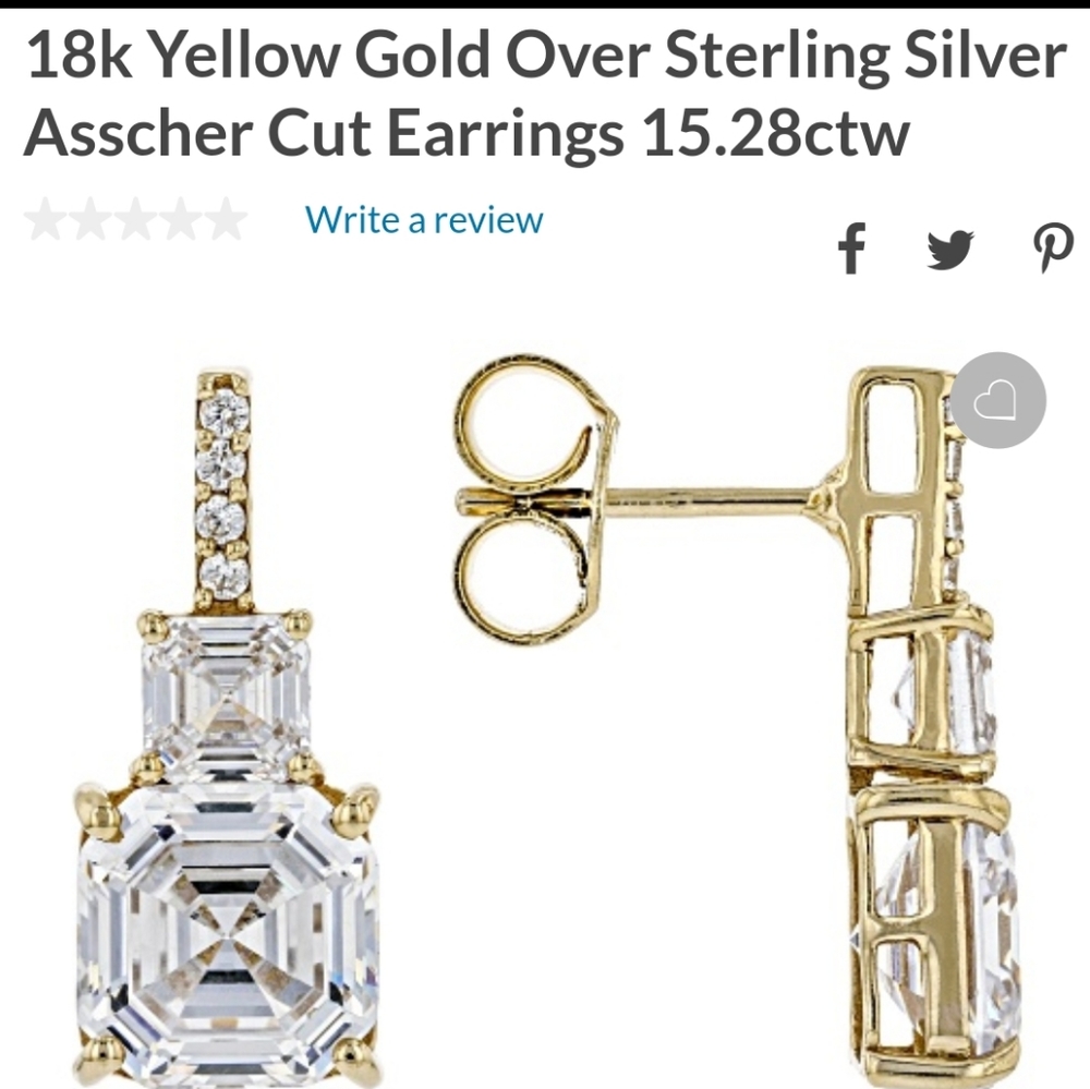 Just added ring!18k yellow gold over sterling CZ asscher cut earrings-15.28 ctw